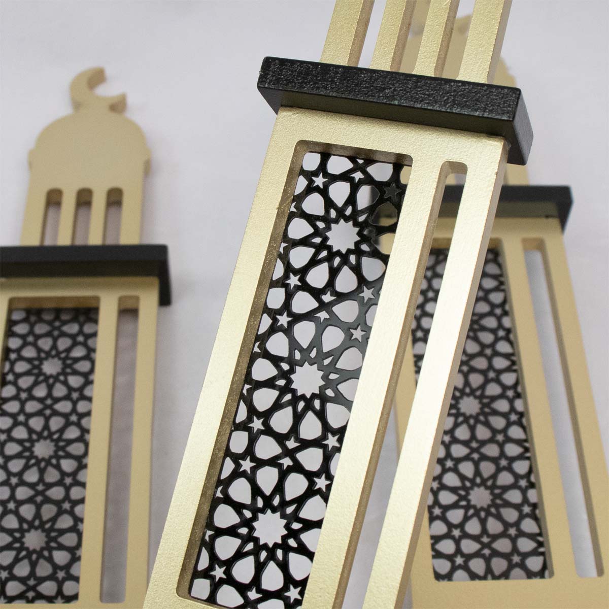 Wooden Minarets Set of 3 - Ramadan & Eid - Gold & Black Outline