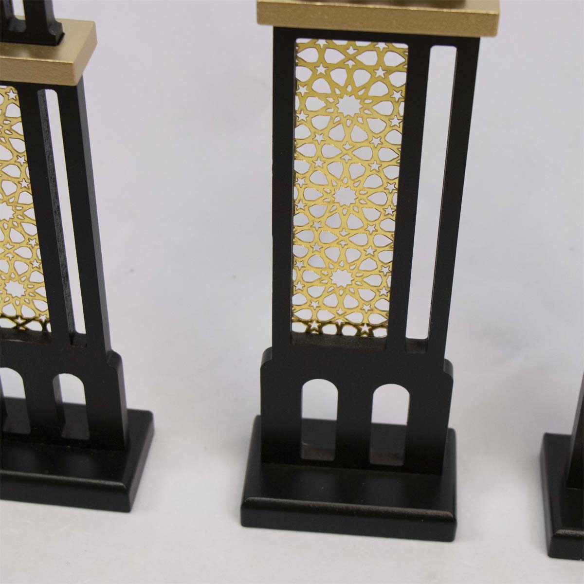 Wooden Minarets Set of 3 - Ramadan & Eid - Black & Gold Outline