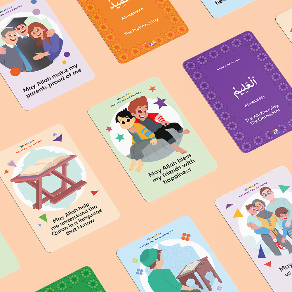 Dua Made Easy Cards - 60 Illustrated Dua Cards with Short Prayers for Kids