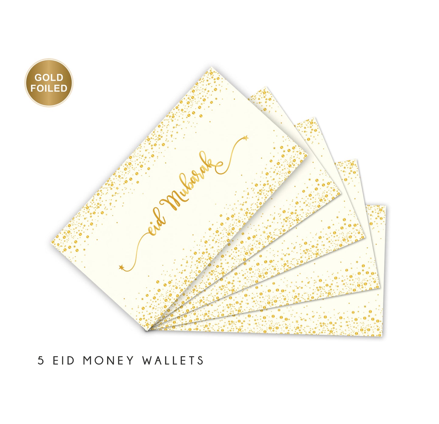 Eid Mubarak Money Wallets White & Gold - 5 Pack