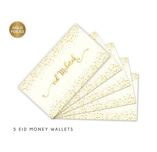 Eid Mubarak Money Wallets White & Gold - 5 Pack