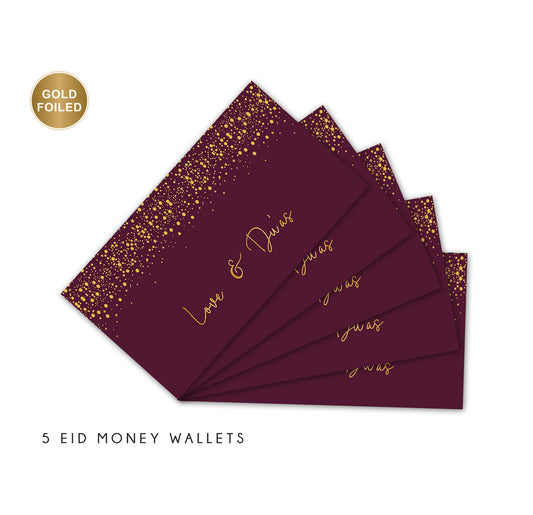 Love & Duas Money Wallets Burgundy & Gold - 5 Pack