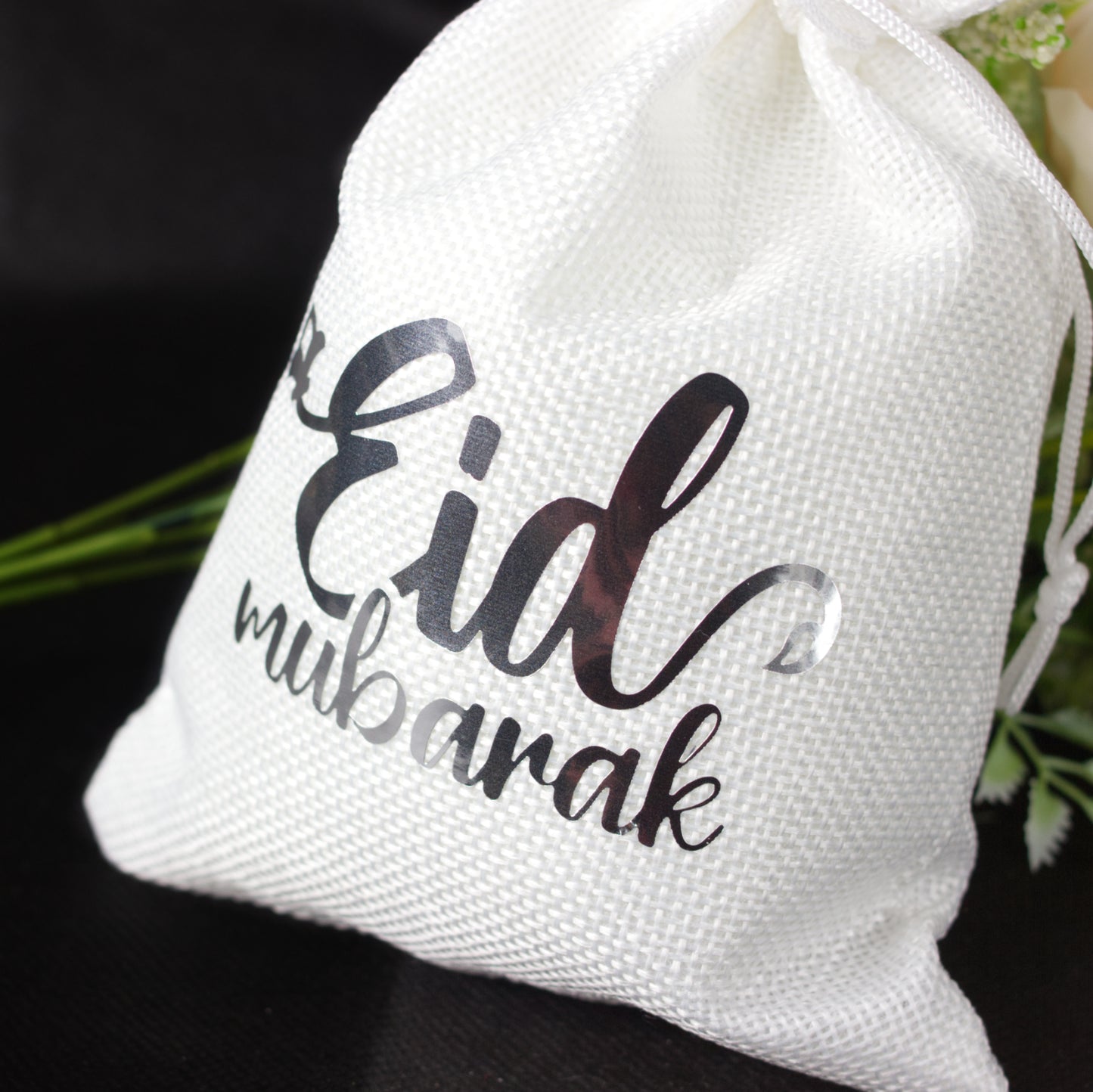 Eid Mubarak Gift Pouches - White & Silver - Pack of 5