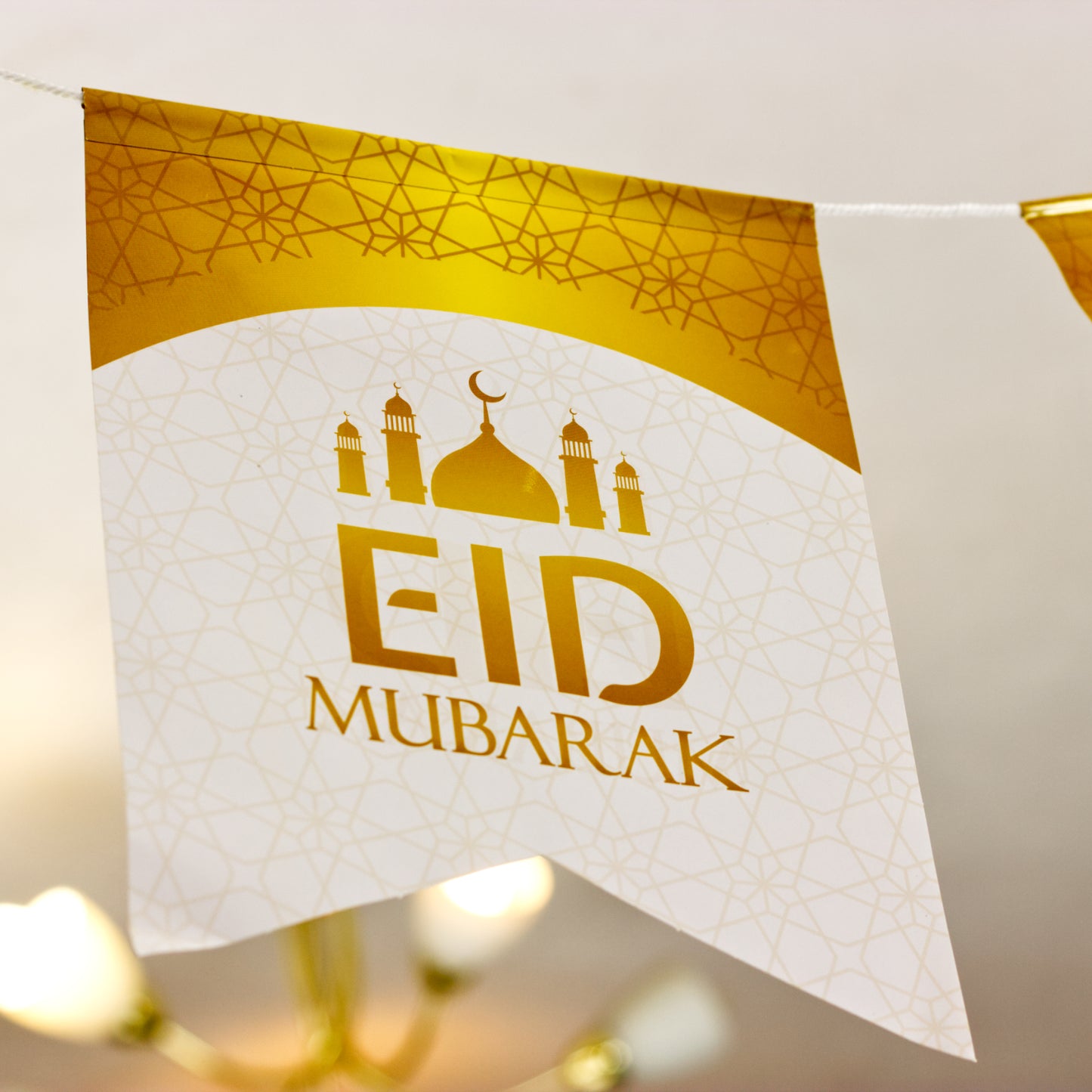 Eid Mubarak Flags - White & Gold Masjid