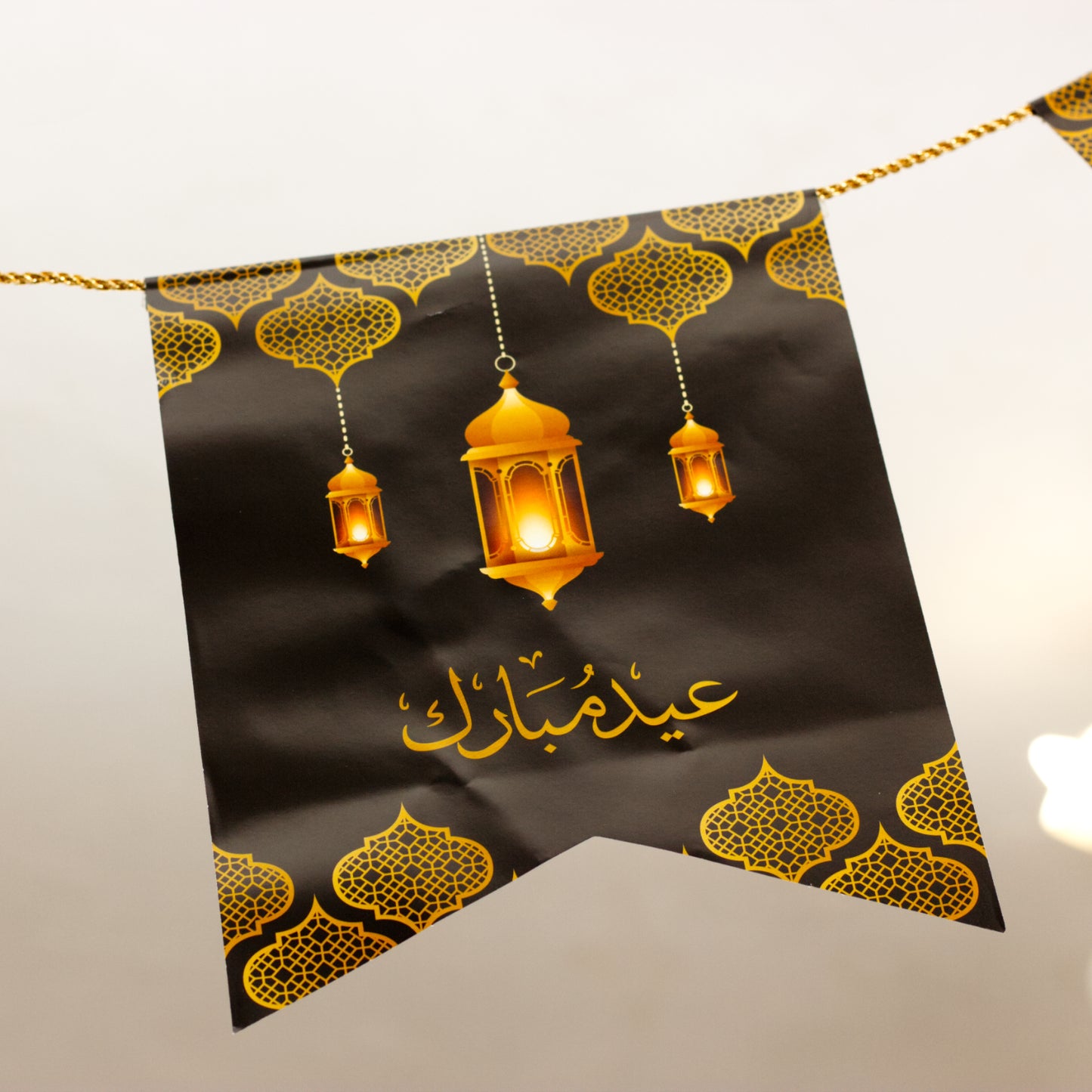 Eid Mubarak Flags - Black & Gold Lanterns - Anafiya Gifts