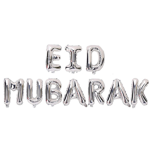 Silver Eid Mubarak Foil Balloons - Anafiya Gifts