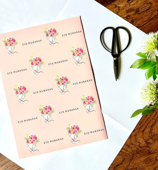 Eid Gift Wrap - Flower Bouquets Peach