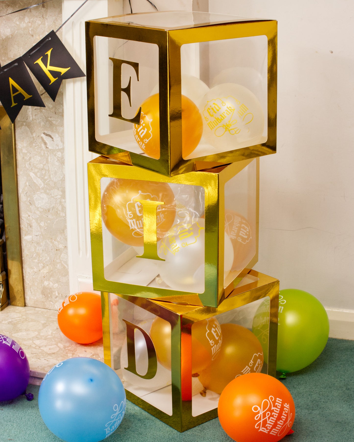 Eid Transparent Balloon Boxes - Gold