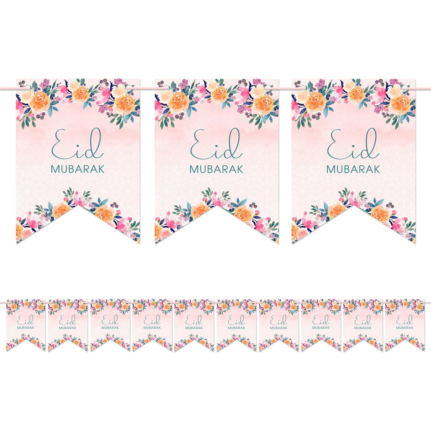 Eid Mubarak Bunting - Floral Geo Pink