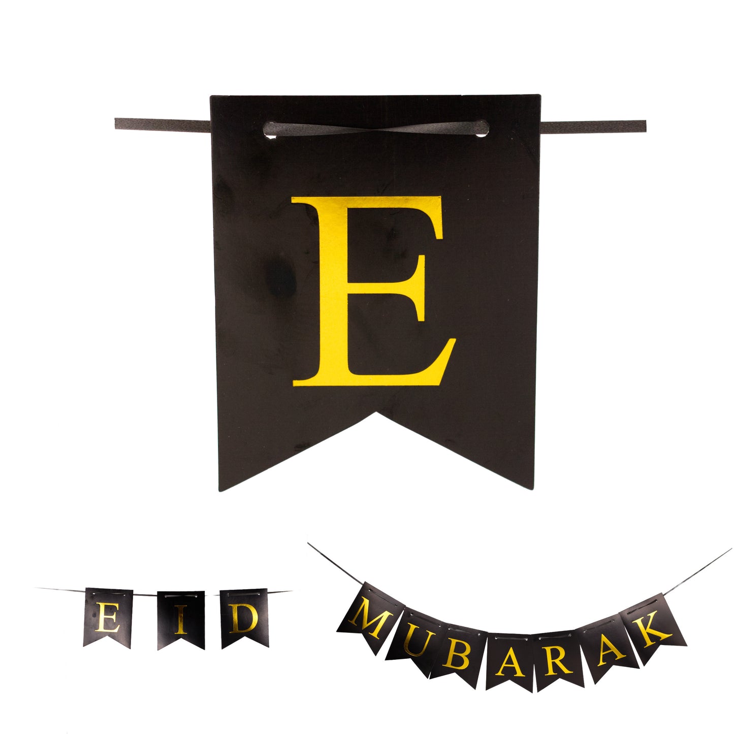 Eid Mubarak Gold Lettering Bunting - Black and Gold