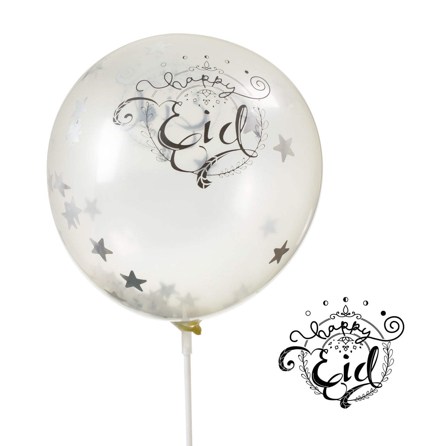 Silver Happy Eid Confetti Balloons - 5pk