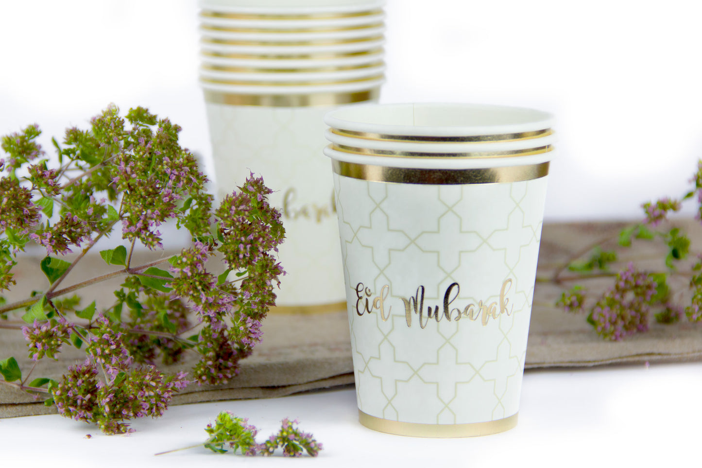 Eid Mubarak Cups - White and Gold - Anafiya Gifts