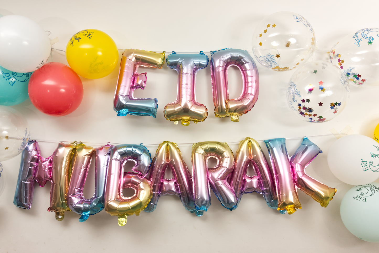 Eid Mubarak Rainbow Foil Balloons
