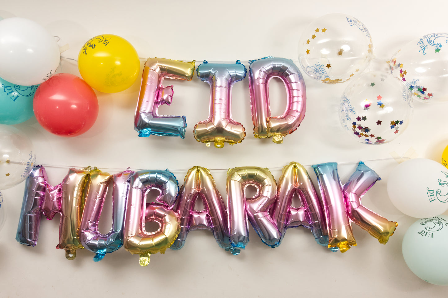Eid Mubarak Rainbow Foil Balloons