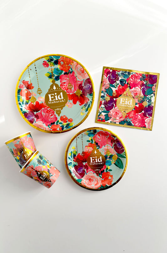 Eid Party Tableware Set - Floral Green & Gold