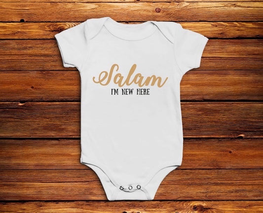 Salam I'm New Here Baby Vest - Gold & Black - Anafiya Gifts