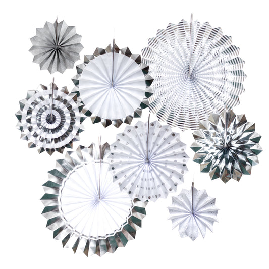 White & Silver Fan Set - 8pcs