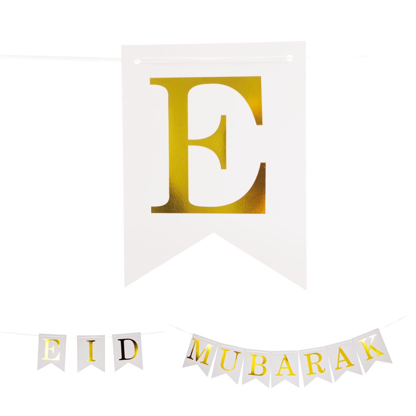 Eid Mubarak Gold Lettering Bunting - White and Gold