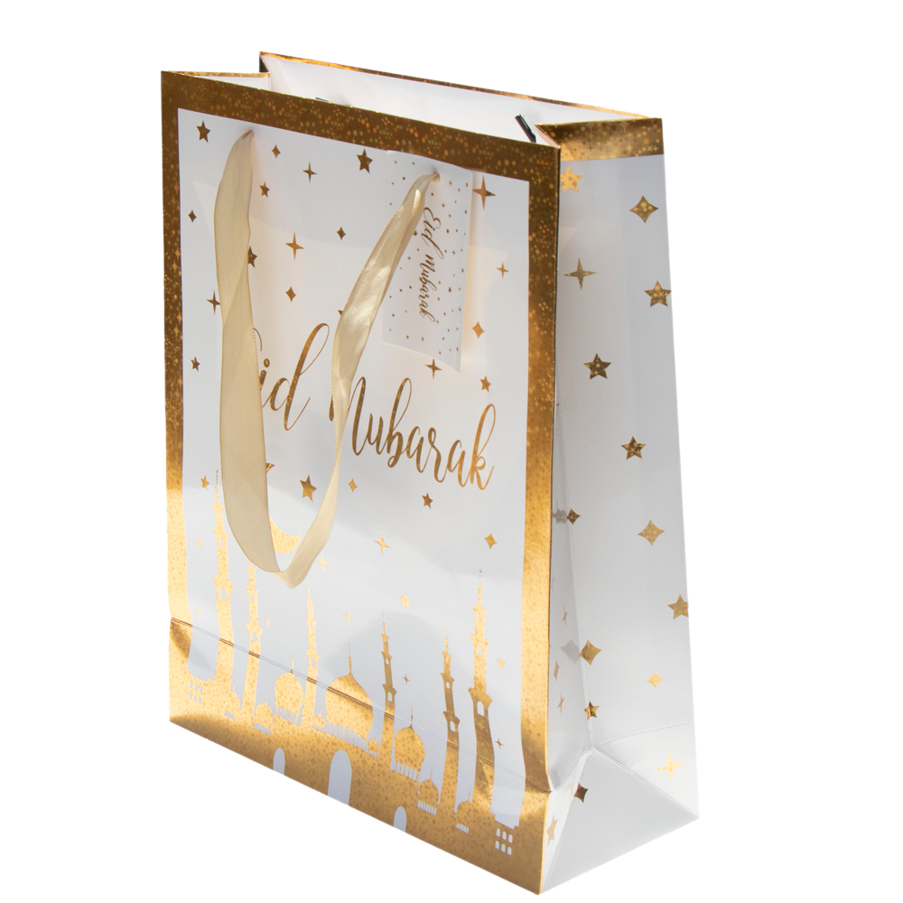 Eid Gift Bag - White & Gold Stars