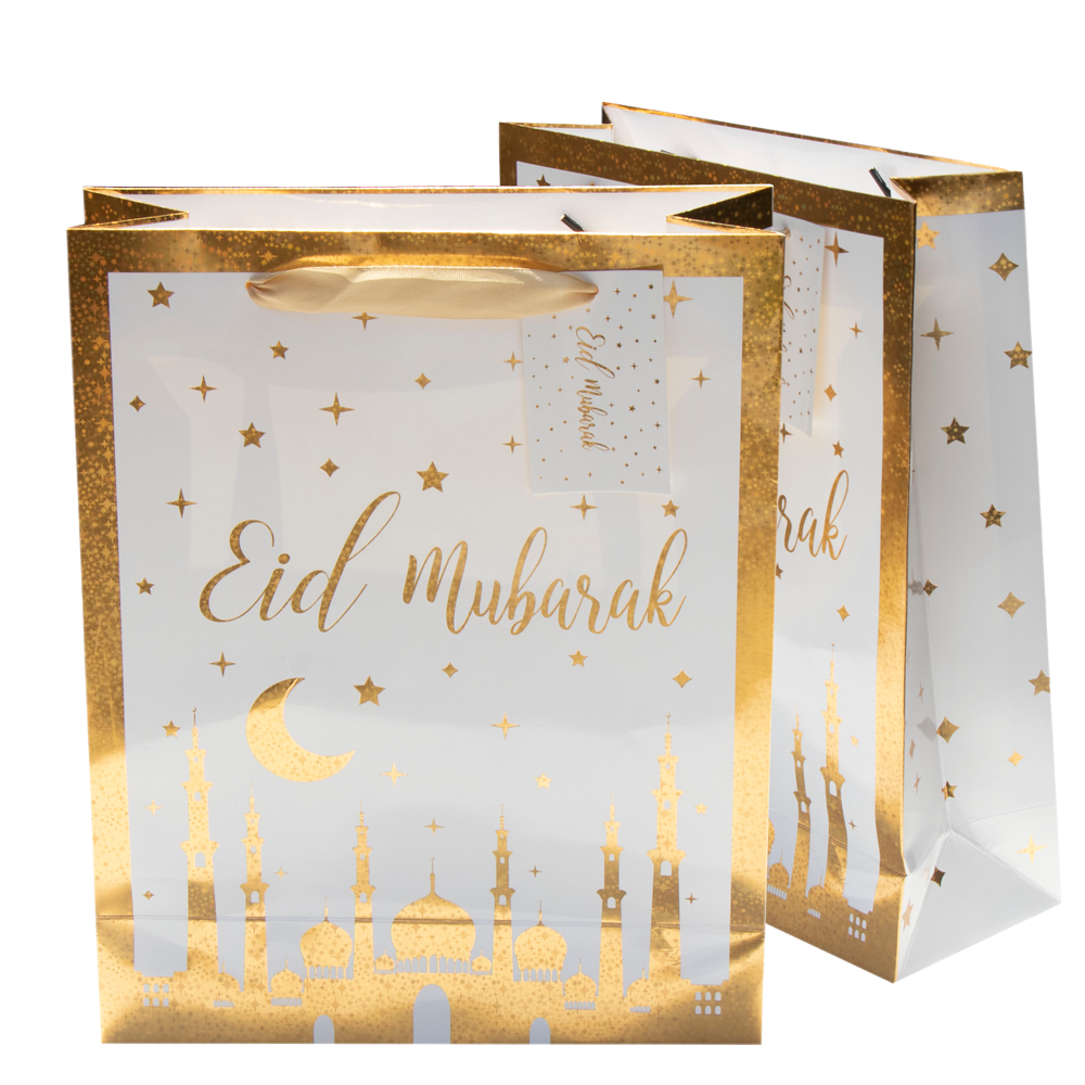 Eid Gift Bag - White & Gold Stars