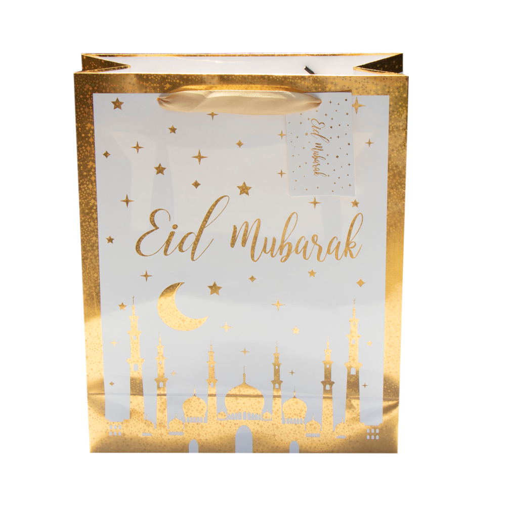 Eid Gift Bag - White & Gold Stars