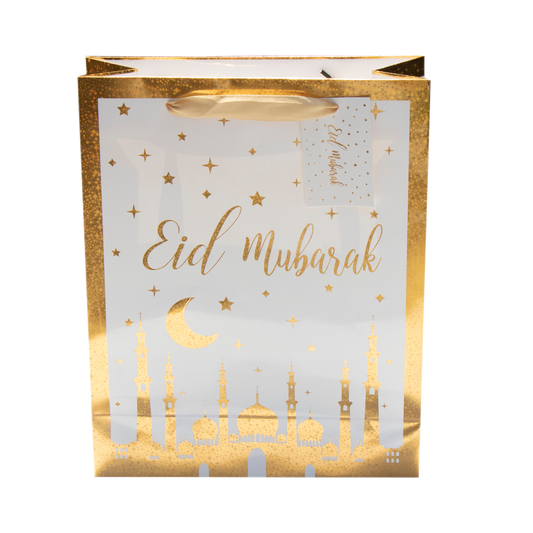 Eid Gift Bag - White & Gold Stars