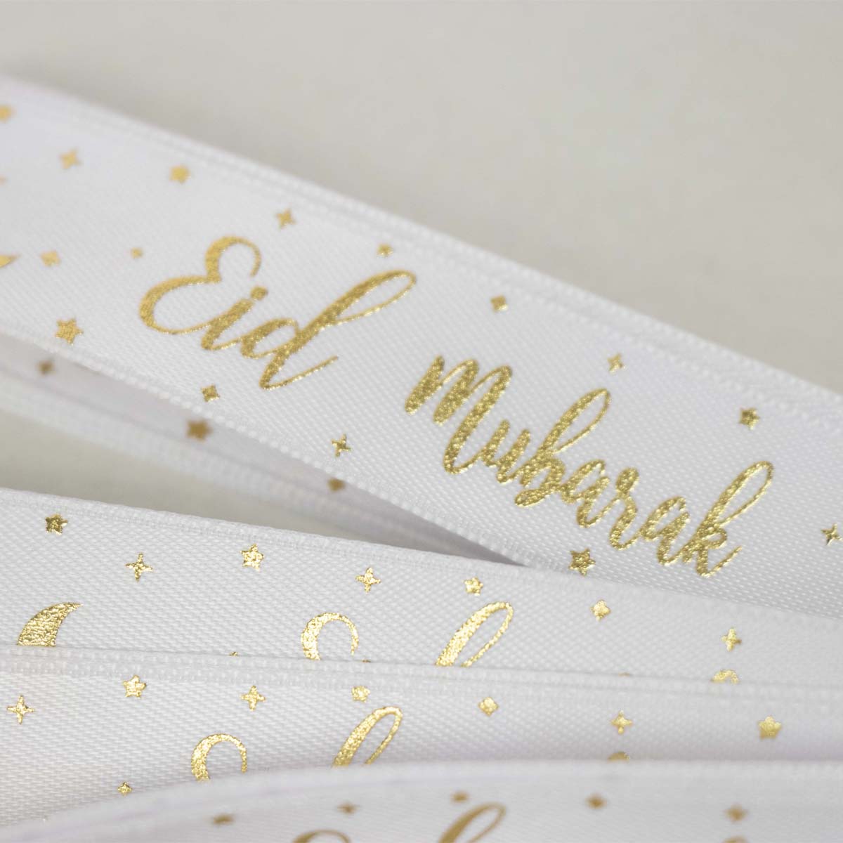 Eid Gift Ribbon - White & Gold Stars