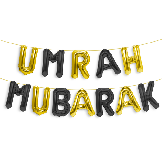 Gold & Black Umrah Mubarak Foil Balloons