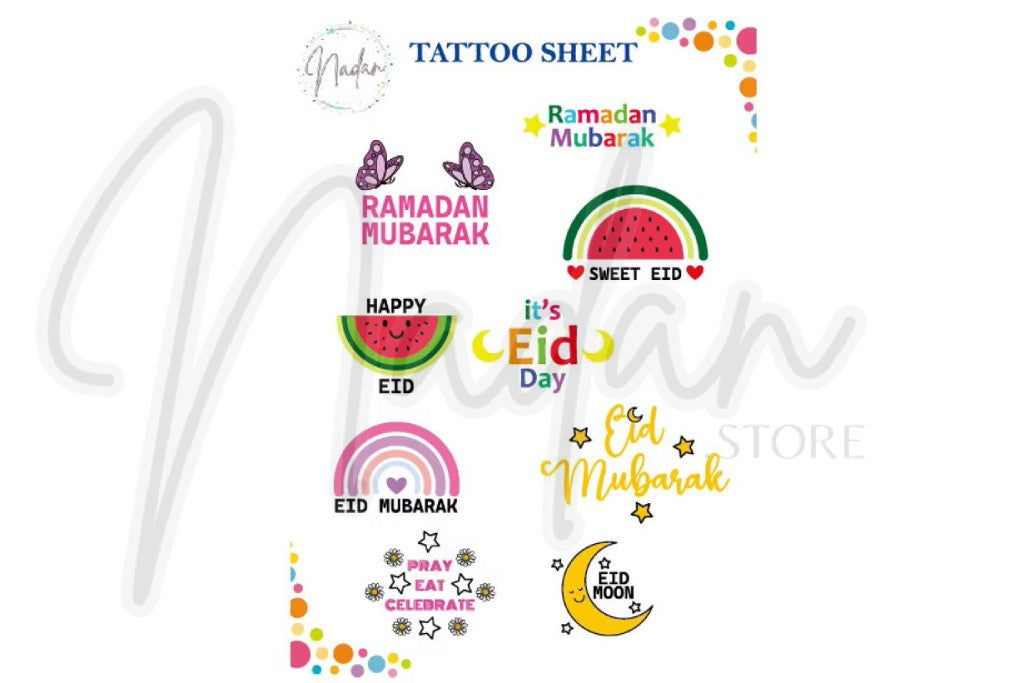 Kids Ramadan & Eid Tattoo Sheet - Girls