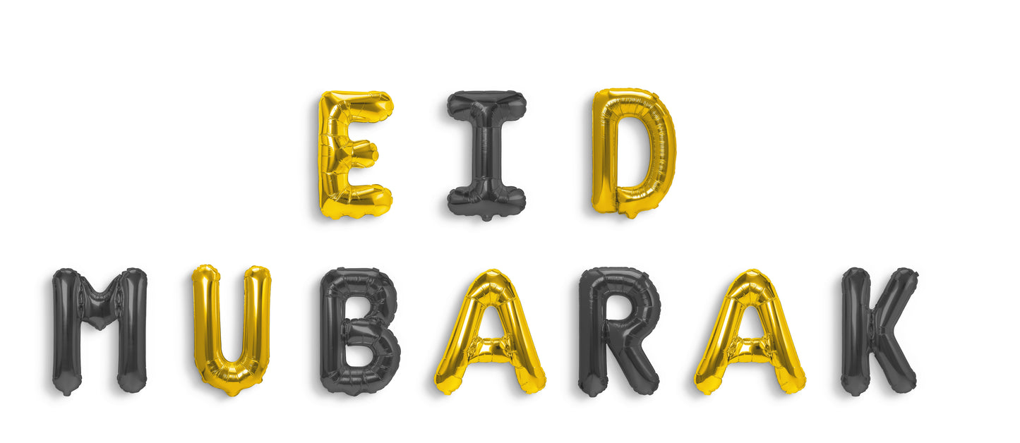 Gold & Black Eid Mubarak Foil Balloons