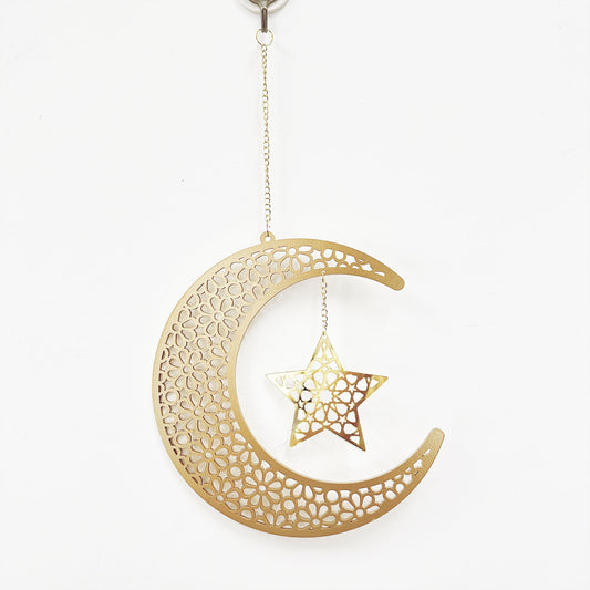 Hanging Crescent & Star Decoration - Ramadan & Eid - Gold