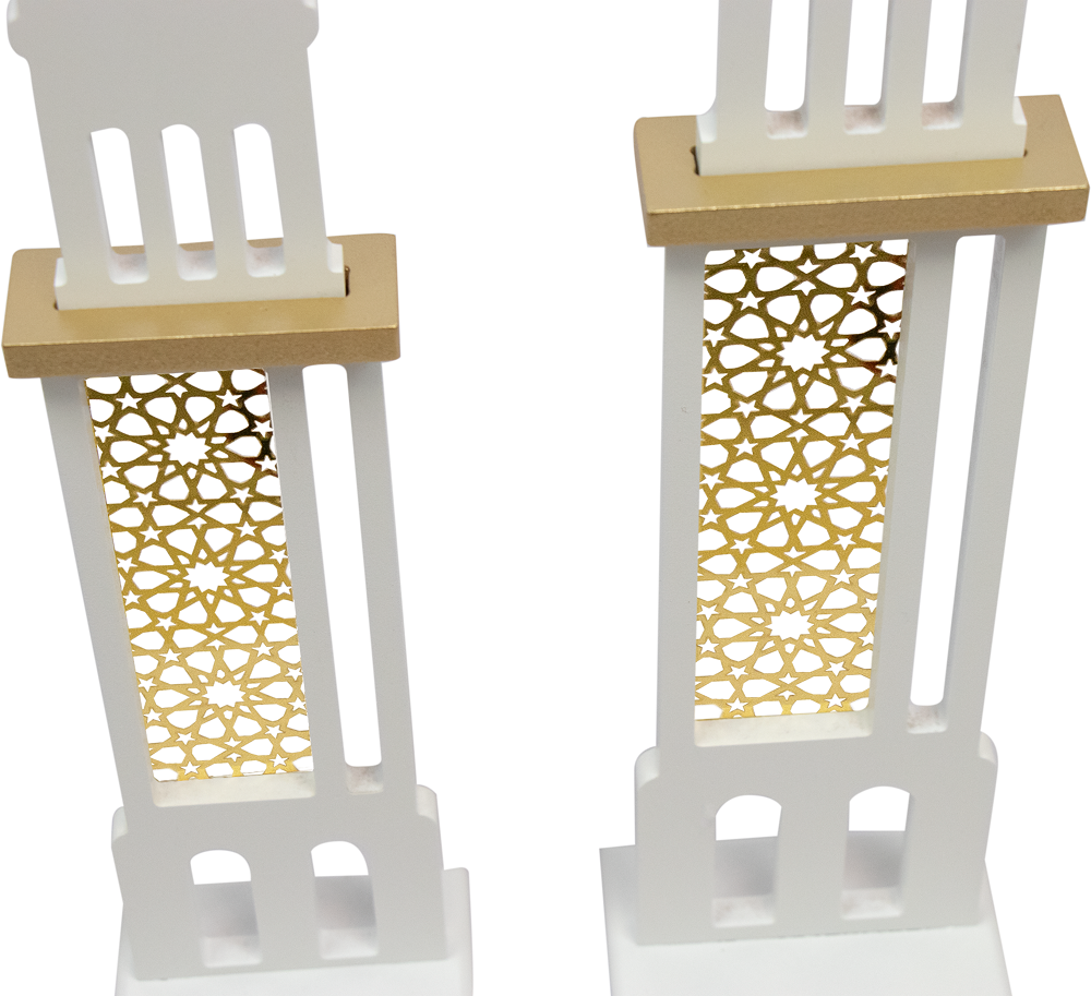 Wooden Minarets Set of 3 - Ramadan & Eid - White & Gold
