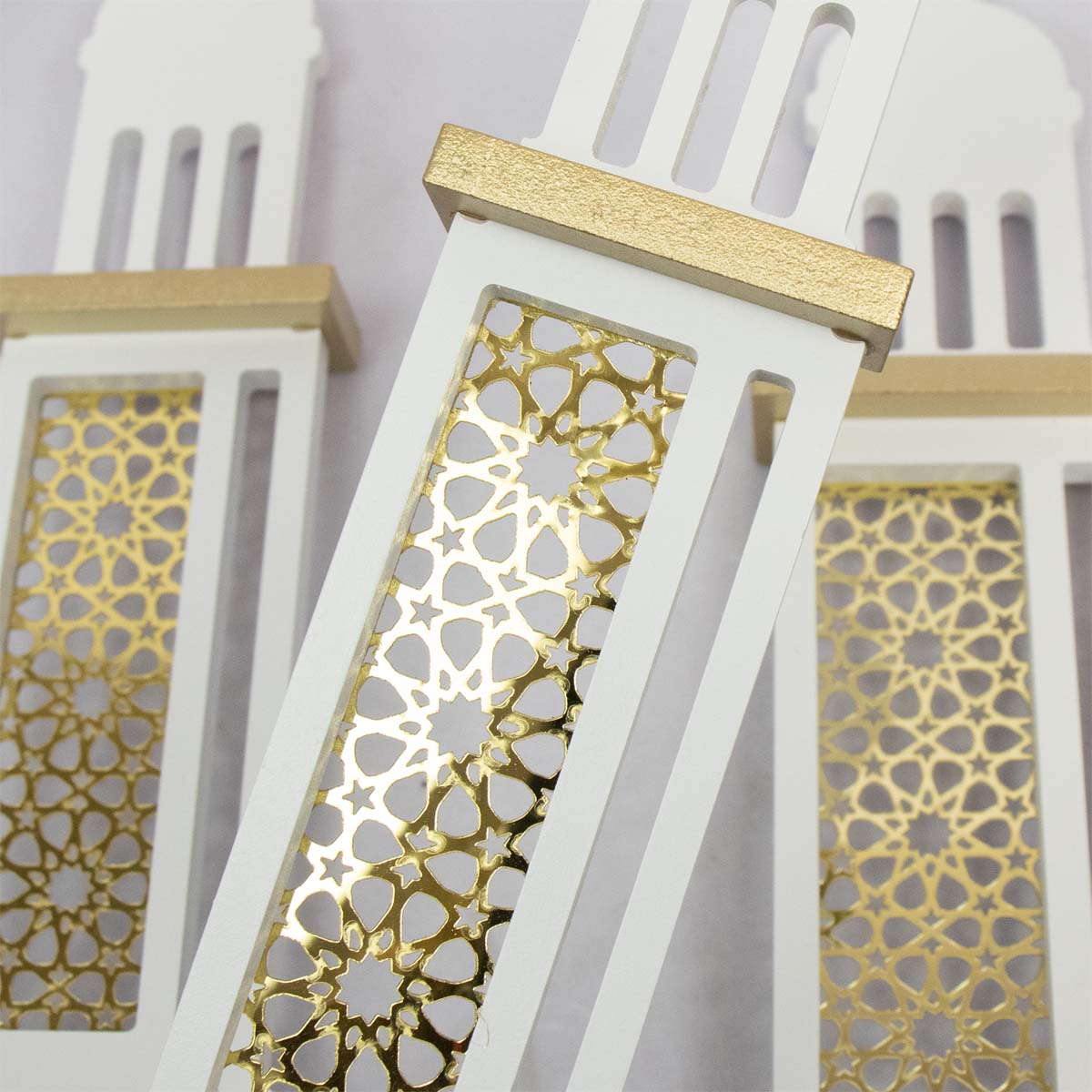 Wooden Minarets Set of 3 - Ramadan & Eid - White & Gold