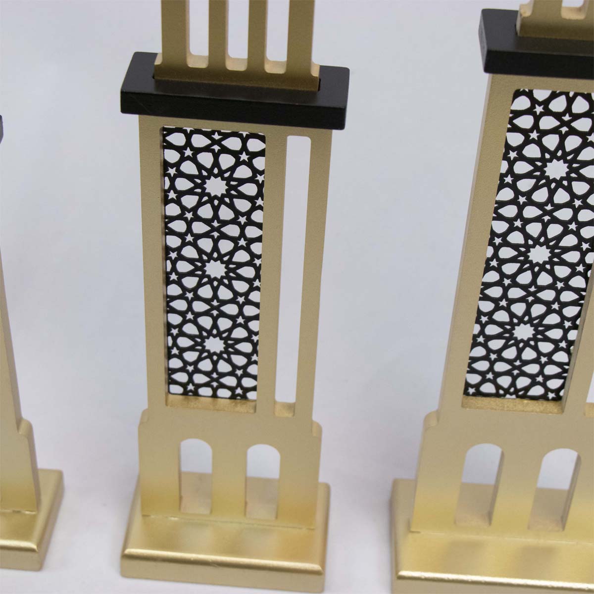 Wooden Minarets Set of 3 - Ramadan & Eid - Gold & Black Outline