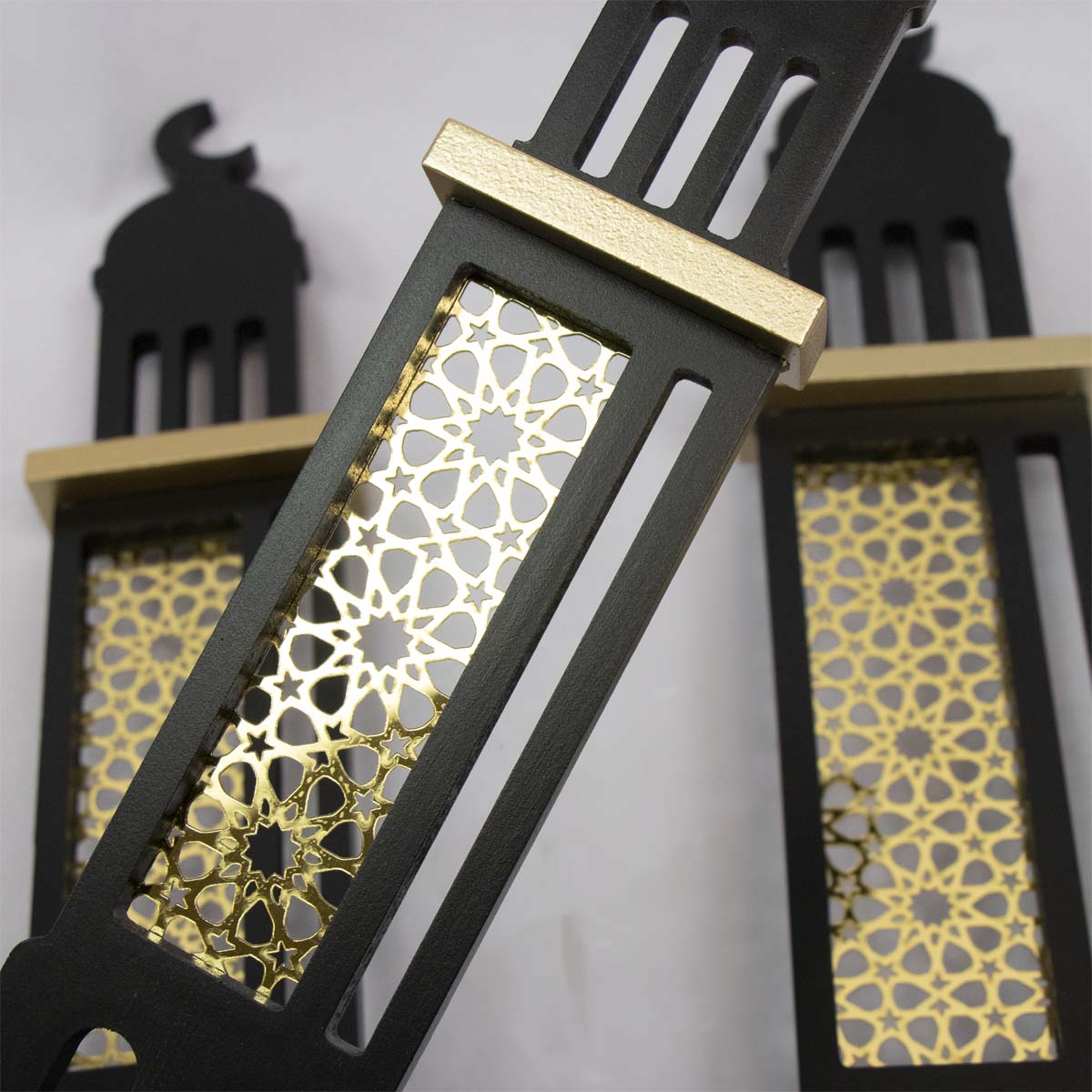 Wooden Minarets Set of 3 - Ramadan & Eid - Black & Gold Outline