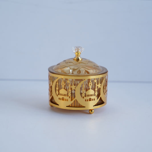 Mini Serving Platter with Lid - Gold Masjid