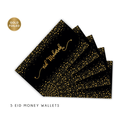 Eid Mubarak Money Wallets Black & Gold - 5 Pack