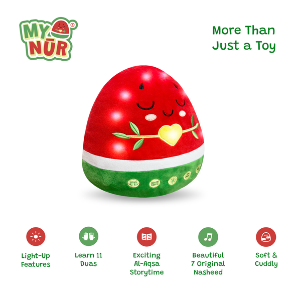 Nūr the Watermelon - Light-Up Interactive Islamic Plushie with Surahs, Duas & More