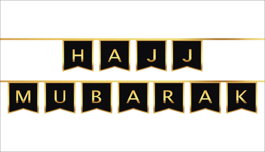 Hajj Mubarak Bunting - Black & Gold Foil