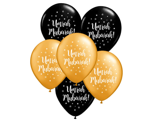 Umrah Mubarak Balloons - Black & Gold