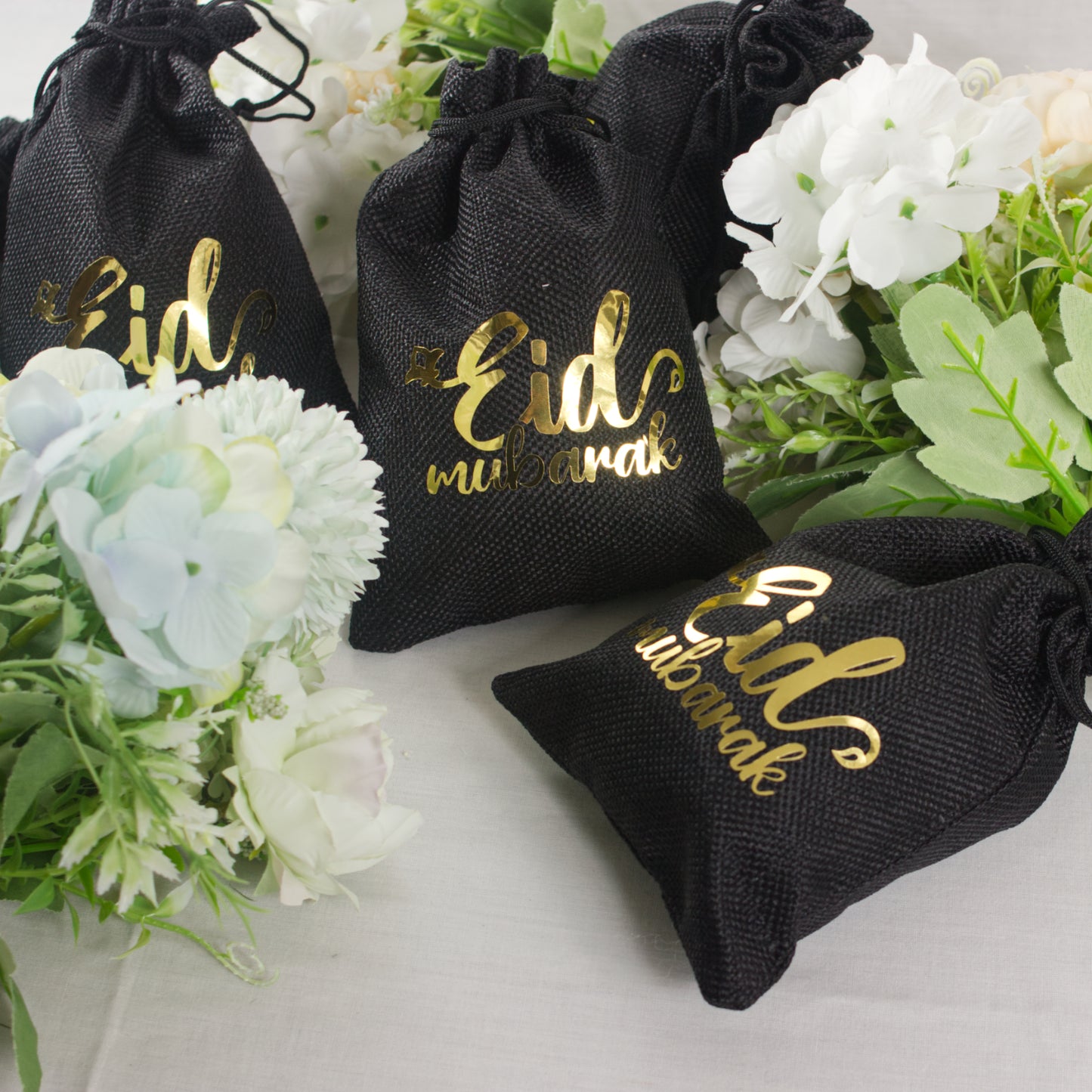 Eid Mubarak Gift Pouches - Black & Gold - Pack of 5