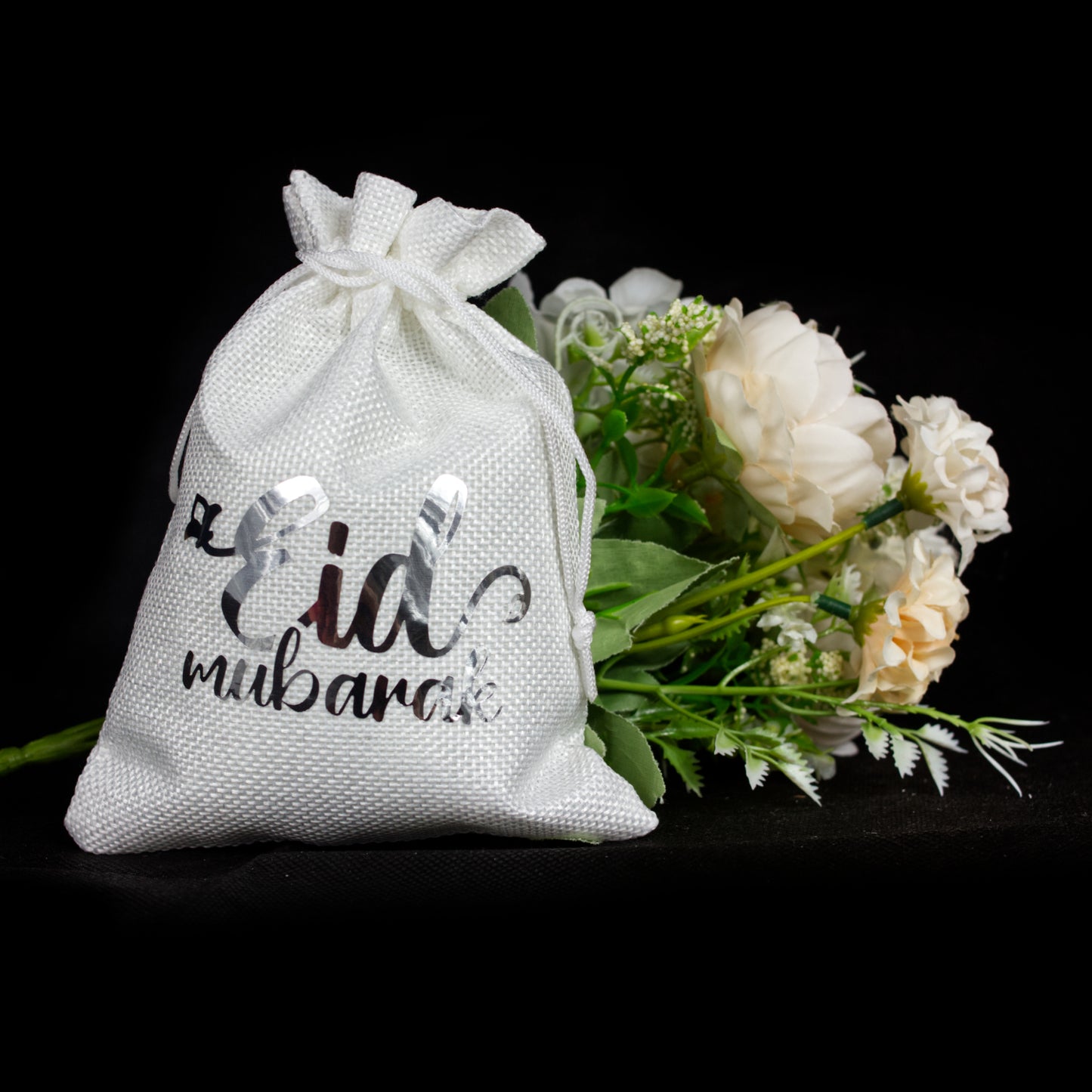 Eid Mubarak Gift Pouches - White & Silver - Pack of 5