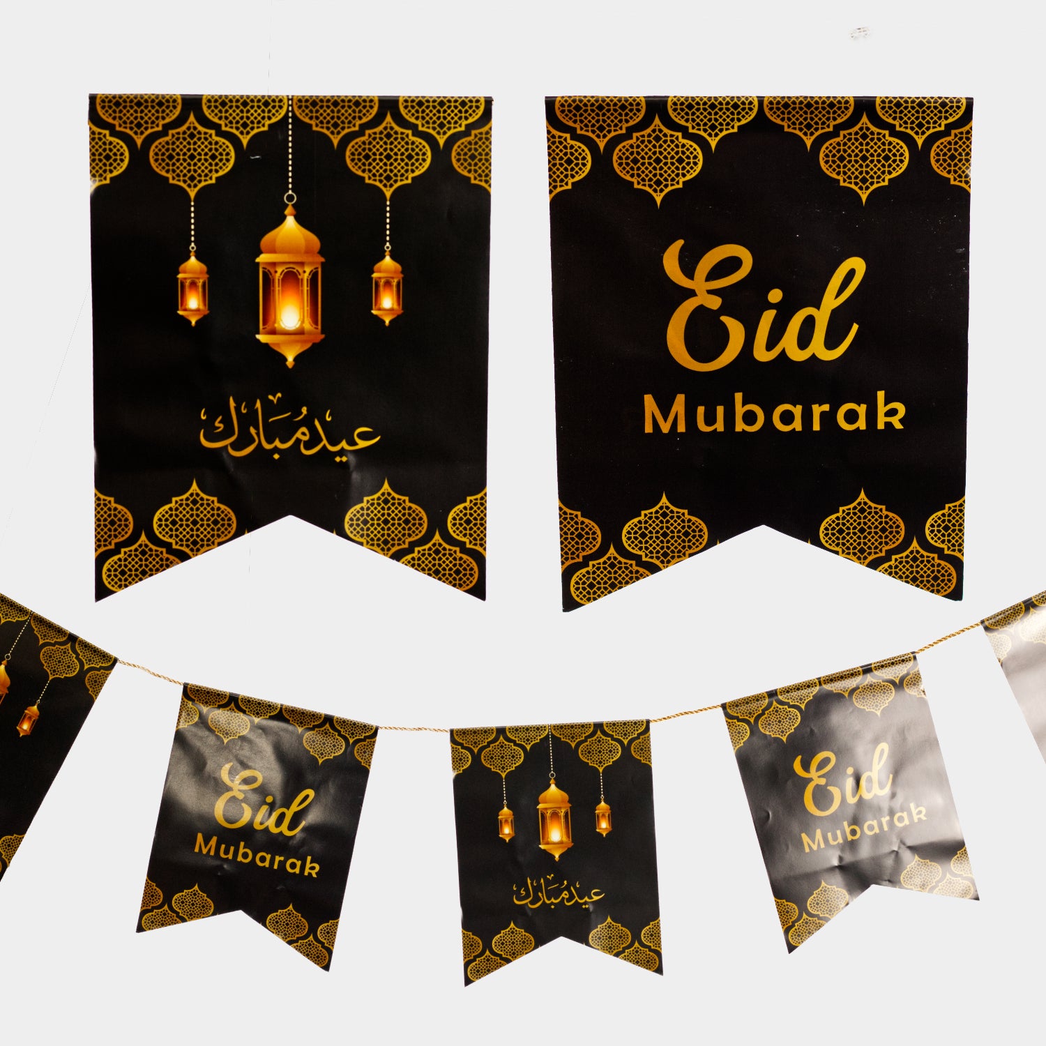 Eid Mubarak Flags - Black & Gold Lanterns - Anafiya Gifts