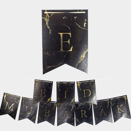 Eid Mubarak Gold Sparkle Flags - Black and Gold