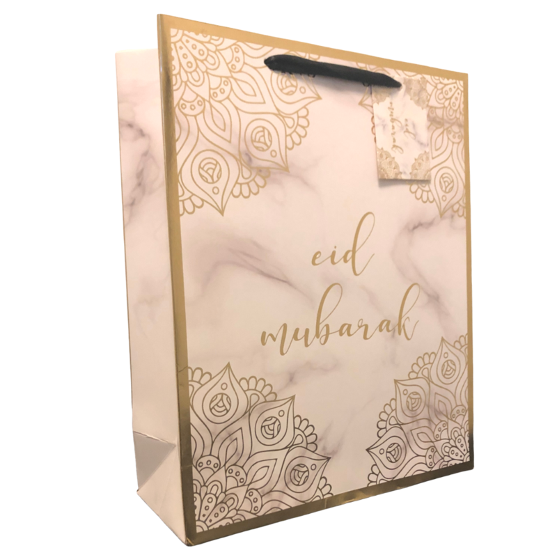 Eid Mubarak Gift Bag - Marble and Gold - Anafiya Gifts