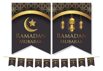 Ramadan Mubarak Flags - Black & Gold Lantern