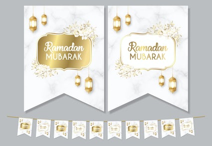 Ramadan Mubarak Flags - White & Gold Lantern