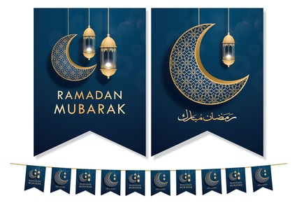 Ramadan Mubarak Flags - Navy & Gold Crescent