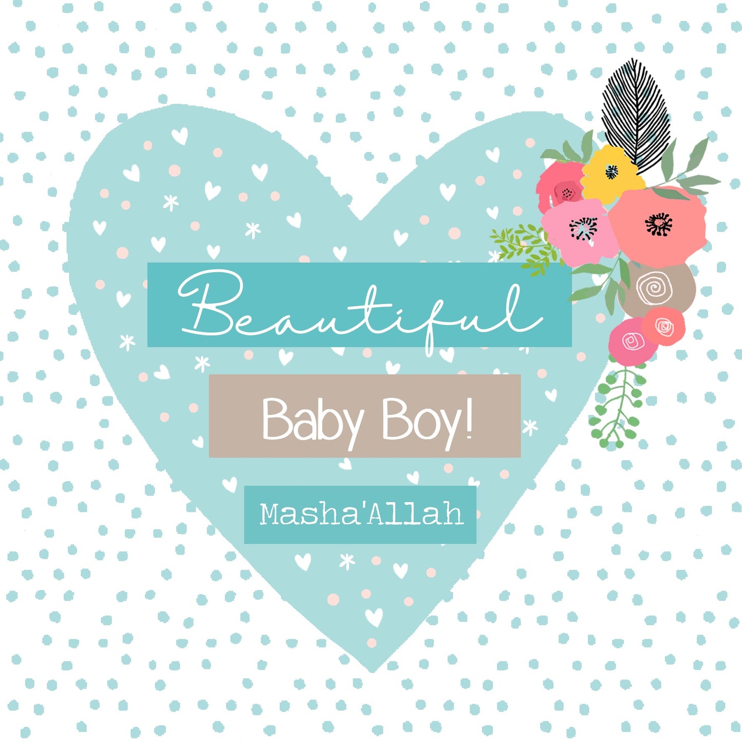 Masha'Allah Baby Boy Card - Blue Heart