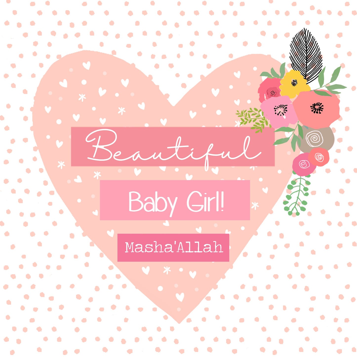 Masha'Allah Baby Girl Card - Pink Heart